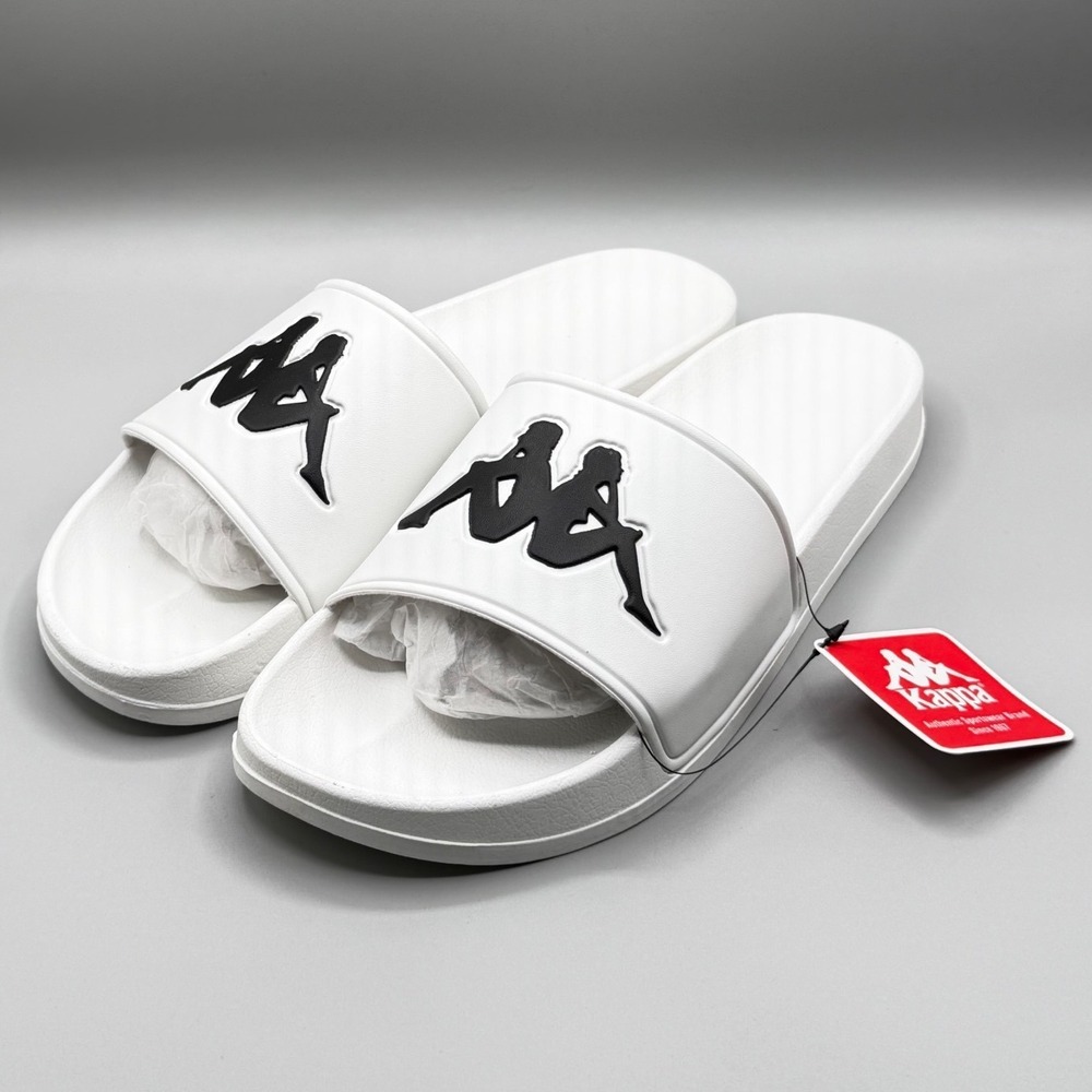 Kappa Authentic Adam 2 Slides White Black Sandals 303GAD0 Mens Size 10.5 US